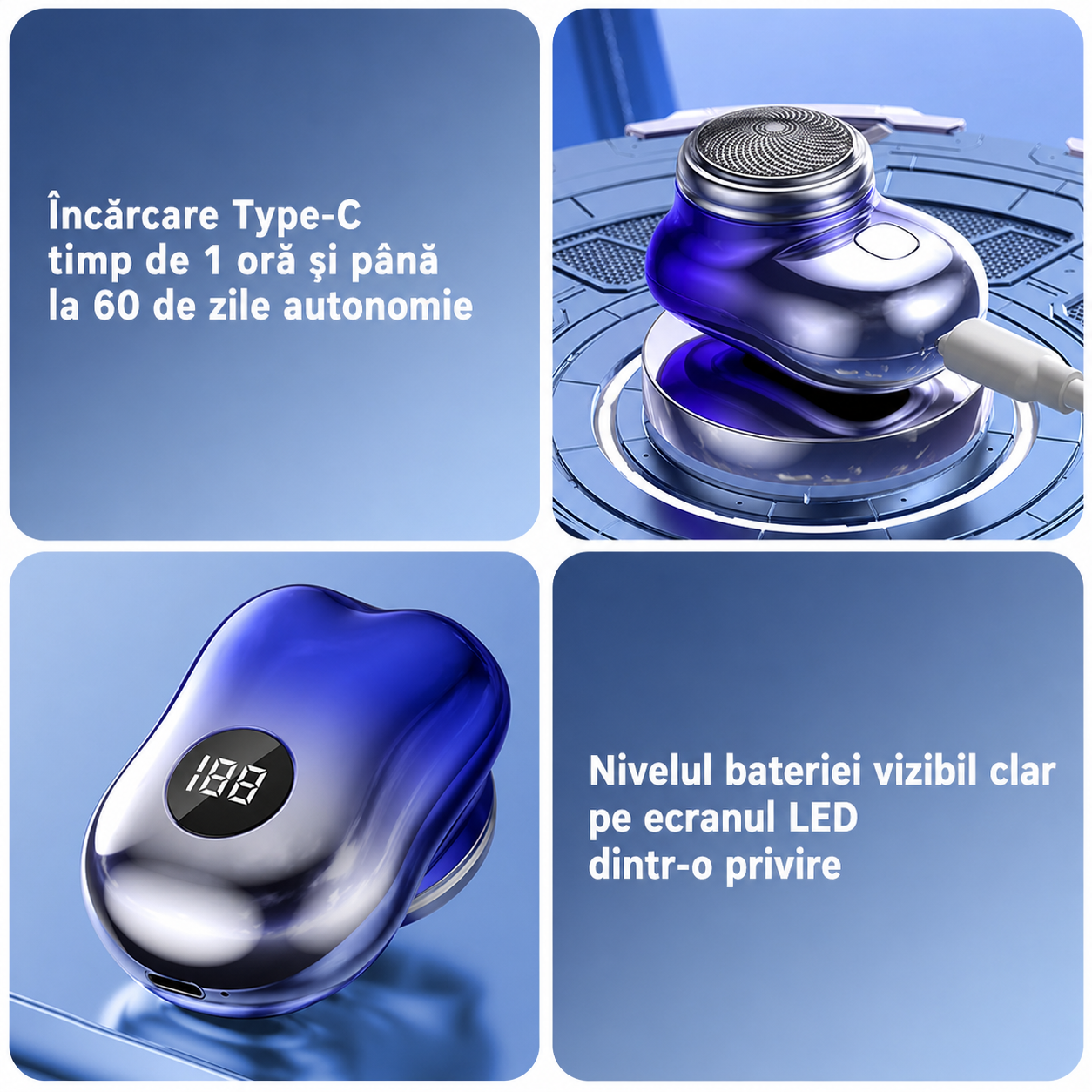 Aparat de ras compact cu încărcare USB